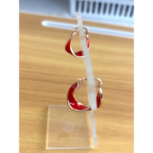 Red & Gold Teardrop Hoop Earrings - Stylish Jewelry For Women - Lightweight & Ey - Picture 2 of 4